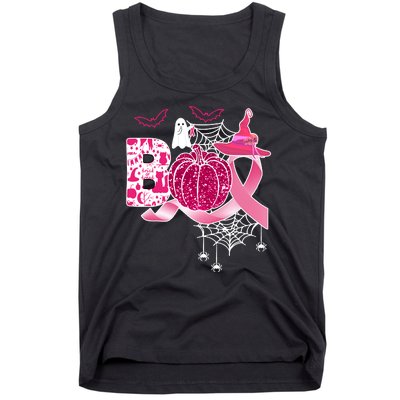 Boo Halloween Pumpkin Pink Ribbon Witch Ghost Breast Cancer Tank Top