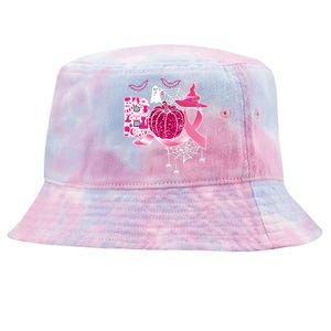 Boo Halloween Pumpkin Pink Ribbon Witch Ghost Breast Cancer Tie-Dyed Bucket Hat