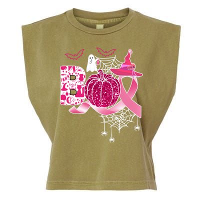 Boo Halloween Pumpkin Pink Ribbon Witch Ghost Breast Cancer Garment-Dyed Women's Muscle Tee