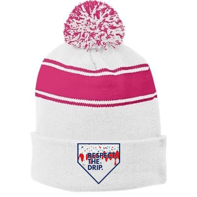 B.A.S.E.B.A.L.L Home Plate Drip For Ice Cream Spinkle Stripe Pom Pom Beanie
