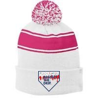 B.A.S.E.B.A.L.L Home Plate Drip For Ice Cream Spinkle Stripe Pom Pom Beanie