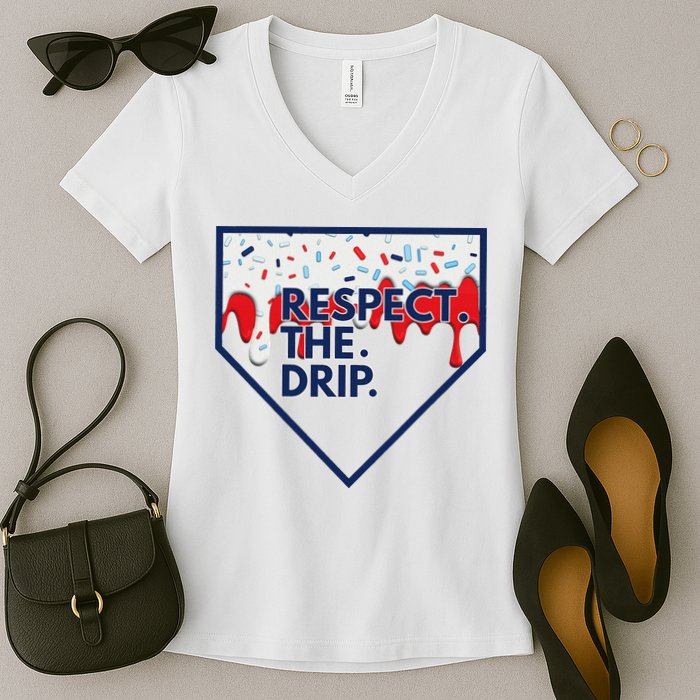 B.A.S.E.B.A.L.L Home Plate Drip For Ice Cream Spinkle Women's V-Neck T-Shirt