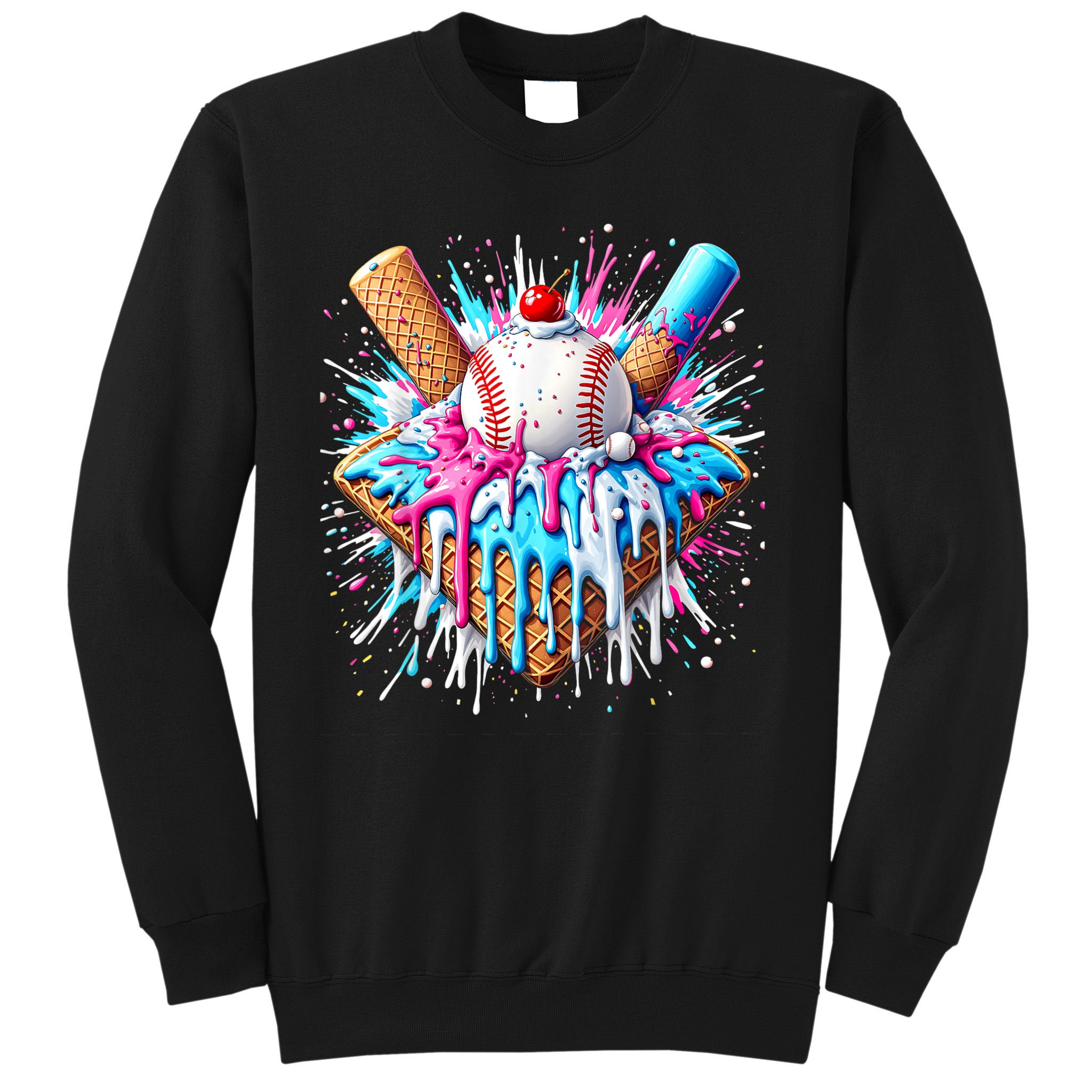 Baseball Home Plate Drip Ice Cream Spinkle Baseball Home Plate Ice Cream Drip Fun Sports Lover  Sweatshirt