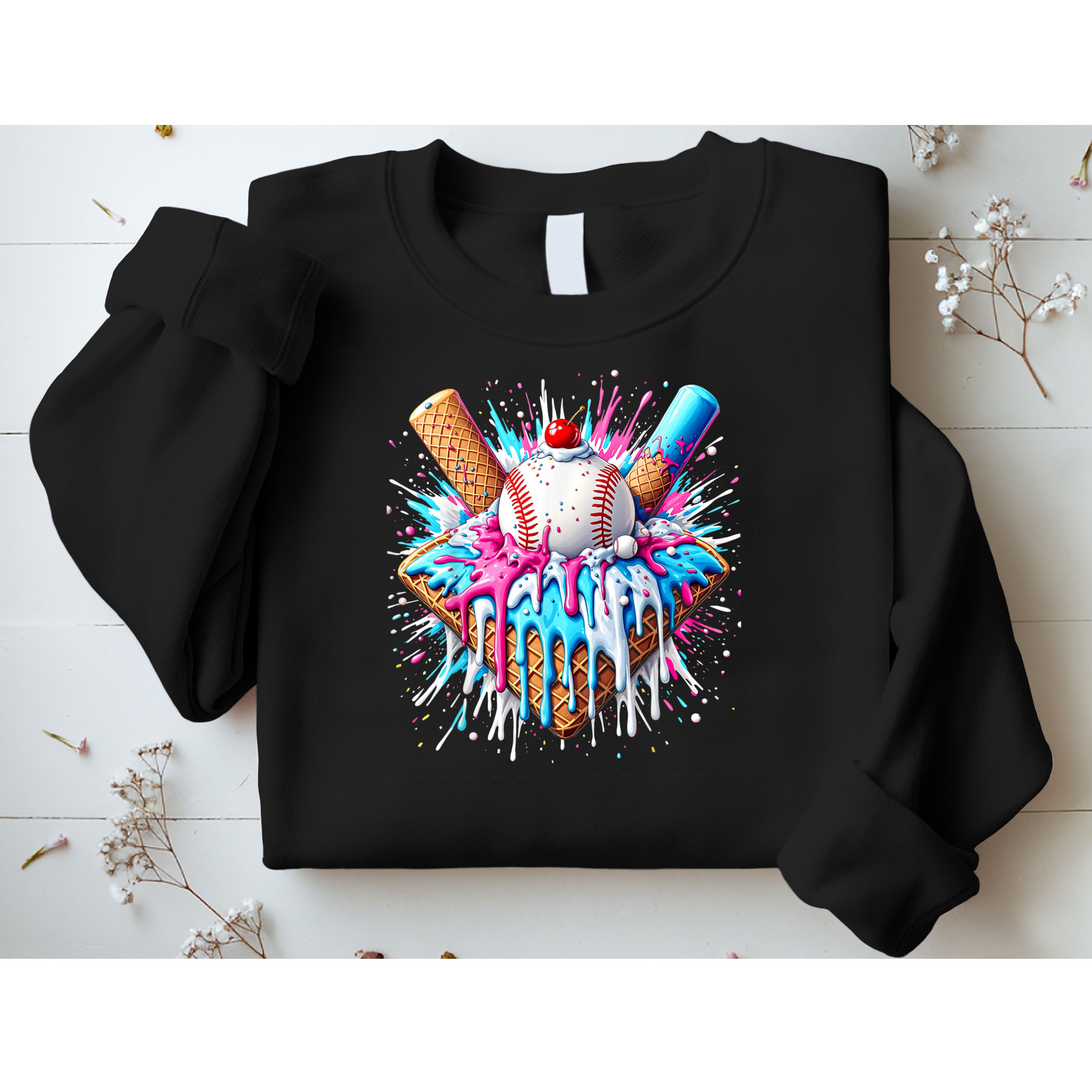 Baseball Home Plate Drip Ice Cream Spinkle Baseball Home Plate Ice Cream Drip Fun Sports Lover  Sweatshirt