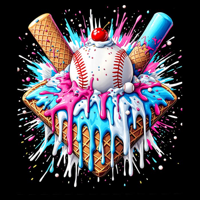 Baseball Home Plate Drip Ice Cream Spinkle Baseball Home Plate Ice Cream Drip Fun Sports Lover  T-Shirt