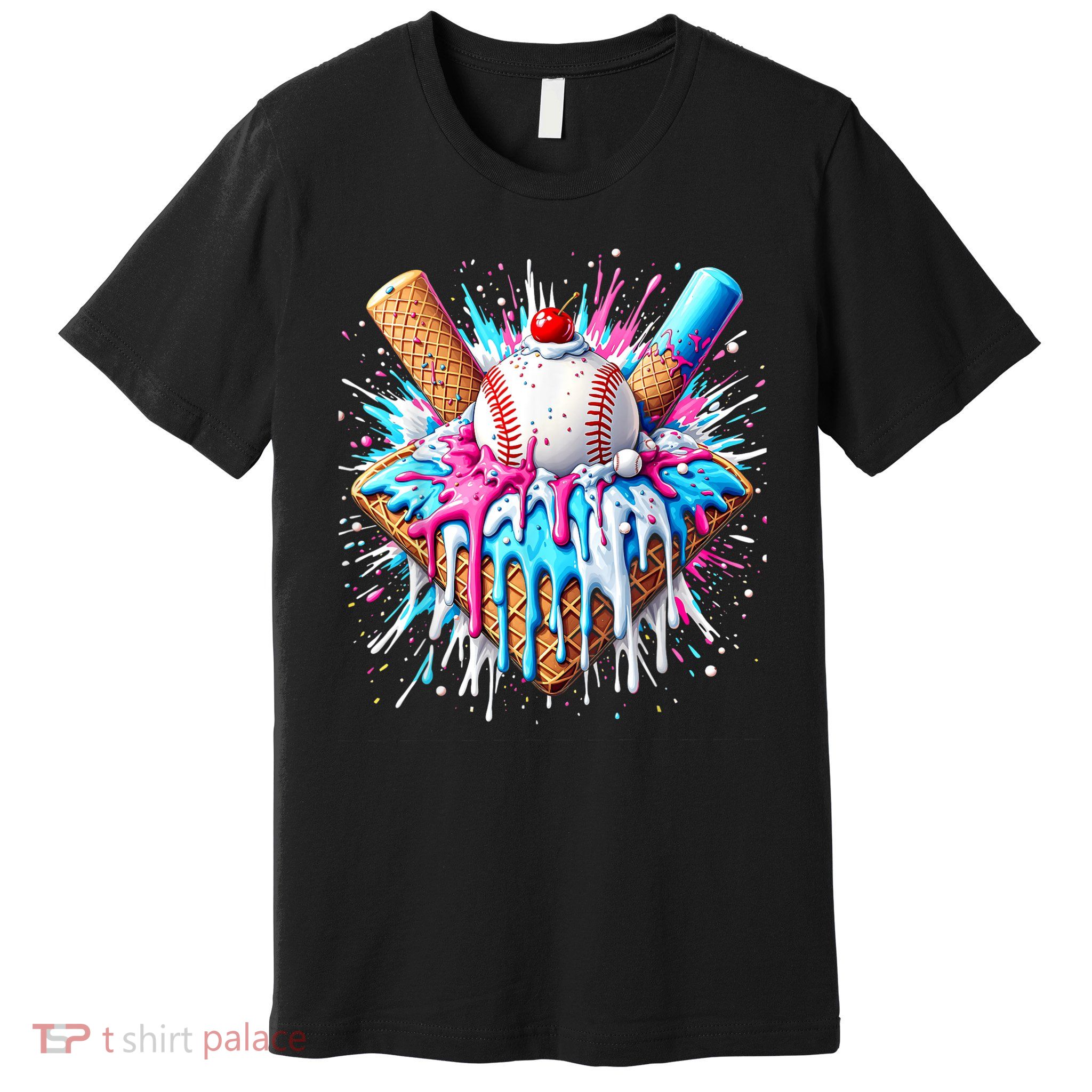 Baseball Home Plate Drip Ice Cream Spinkle Baseball Home Plate Ice Cream Drip Fun Sports Lover  Premium T-Shirt