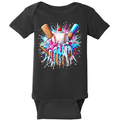 Baseball Home Plate Drip Ice Cream Spinkle Baseball Home Plate Ice Cream Drip Fun Sports Lover  Baby Bodysuit