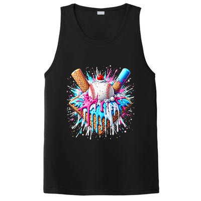 Baseball Home Plate Drip Ice Cream Spinkle Baseball Home Plate Ice Cream Drip Fun Sports Lover  PosiCharge Competitor Tank