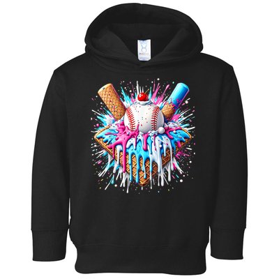 Baseball Home Plate Drip Ice Cream Spinkle Baseball Home Plate Ice Cream Drip Fun Sports Lover  Toddler Hoodie