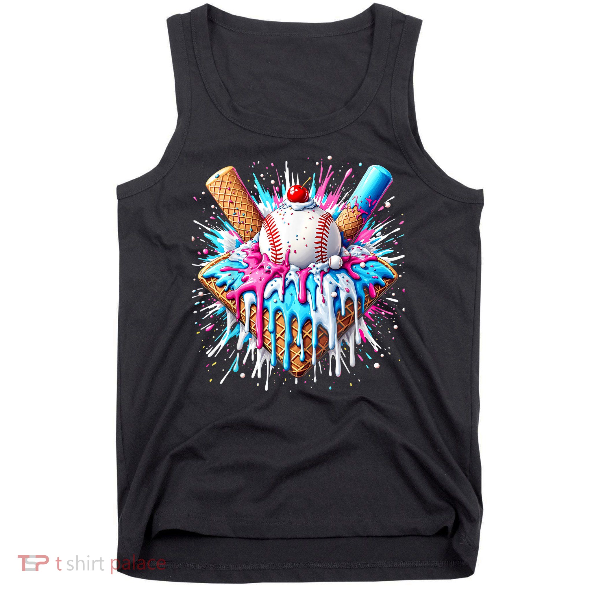 Baseball Home Plate Drip Ice Cream Spinkle Baseball Home Plate Ice Cream Drip Fun Sports Lover  Tank Top