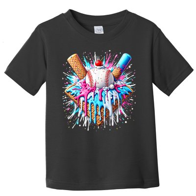 Baseball Home Plate Drip Ice Cream Spinkle Baseball Home Plate Ice Cream Drip Fun Sports Lover  Toddler T-Shirt