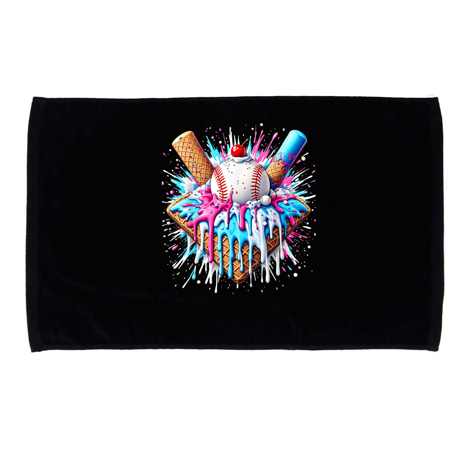 Baseball Home Plate Drip Ice Cream Spinkle Baseball Home Plate Ice Cream Drip Fun Sports Lover  Microfiber Hand Towel