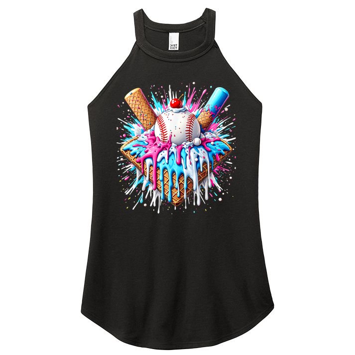 Baseball Home Plate Drip Ice Cream Spinkle Baseball Home Plate Ice Cream Drip Fun Sports Lover  Women's Perfect Tri Rocker Tank