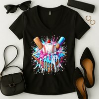 Baseball Home Plate Drip Ice Cream Spinkle Baseball Home Plate Ice Cream Drip Fun Sports Lover  Women's V-Neck T-Shirt