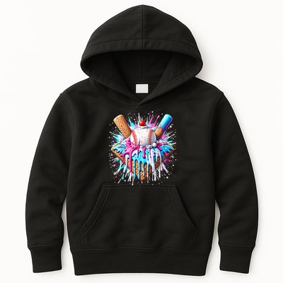 Baseball Home Plate Drip Ice Cream Spinkle Baseball Home Plate Ice Cream Drip Fun Sports Lover  Kids Hoodie