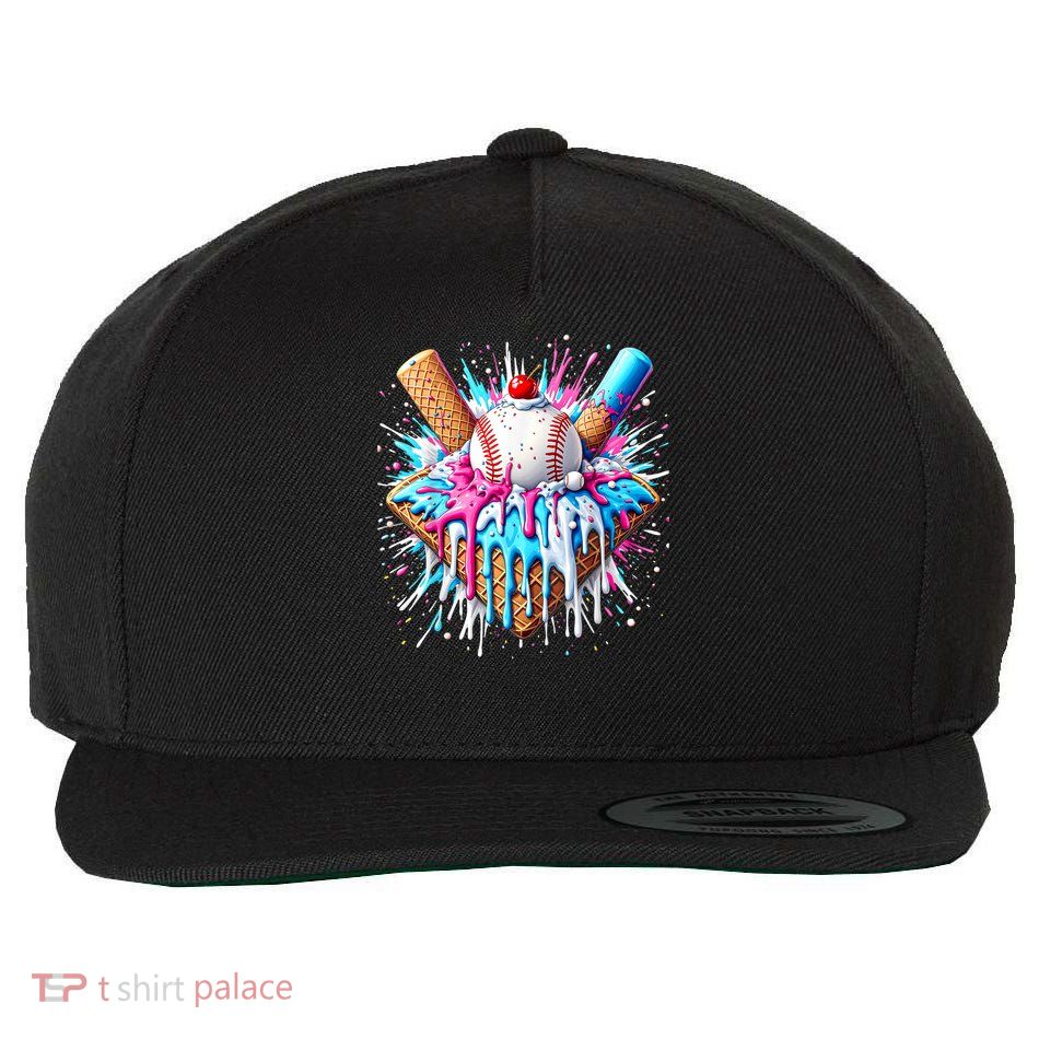 Baseball Home Plate Drip Ice Cream Spinkle Baseball Home Plate Ice Cream Drip Fun Sports Lover  Wool Snapback Cap