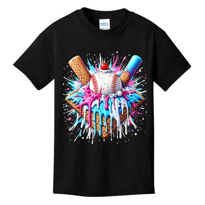 Baseball Home Plate Drip Ice Cream Spinkle Baseball Home Plate Ice Cream Drip Fun Sports Lover  Kids T-Shirt