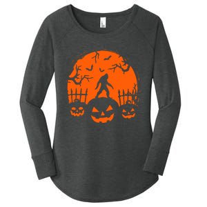 Bigfoot Halloween Pumpkin Head Horror Spooky Women's Perfect Tri Tunic Long Sleeve Shirt