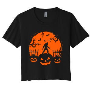 Bigfoot Halloween Pumpkin Head Horror Spooky Women's Crop Top Tee