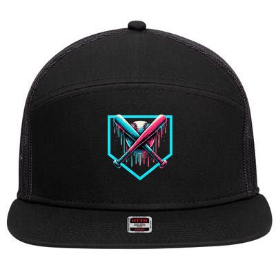 Baseball Home Plate Drip Boys Baseball Bat Baseball Drip 7 Panel Mesh Trucker Snapback Hat