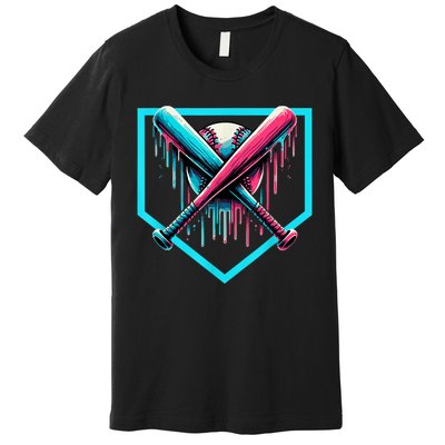 Baseball Home Plate Drip Boys Baseball Bat Baseball Drip Premium T-Shirt