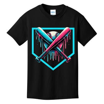 Baseball Home Plate Drip Boys Baseball Bat Baseball Drip Kids T-Shirt