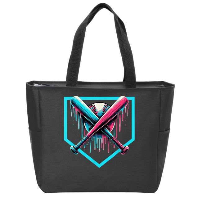 Baseball Home Plate Drip Boys Baseball Bat Baseball Drip Zip Tote Bag