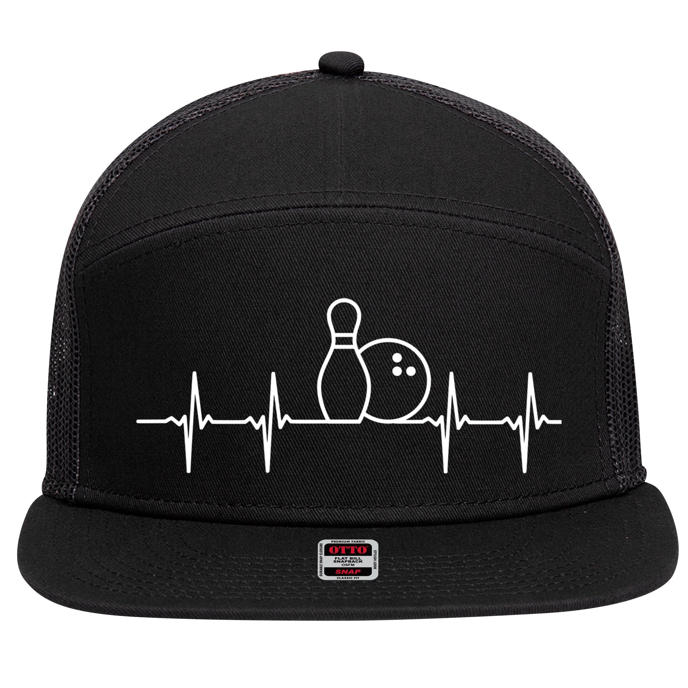 Bowling Heartbeat Pulse Gift 7 Panel Mesh Trucker Snapback Hat