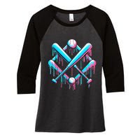 B.A.S.E.B.A.L.L Home Plate Drip For Ice Cream Spinkle Women's Tri-Blend 3/4-Sleeve Raglan Shirt