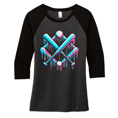 B.A.S.E.B.A.L.L Home Plate Drip For Ice Cream Spinkle Women's Tri-Blend 3/4-Sleeve Raglan Shirt