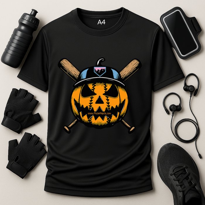 B.A.S.E.B.A.L.L Home Plate Drip Halloween Pumpkin Cooling Performance Crew T-Shirt
