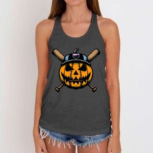 B.A.S.E.B.A.L.L Home Plate Drip Halloween Pumpkin Women's Knotted Racerback Tank