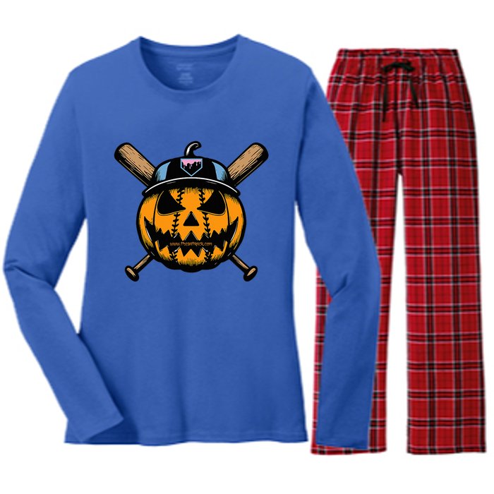 B.A.S.E.B.A.L.L Home Plate Drip Halloween Pumpkin Women's Long Sleeve Flannel Pajama Set 