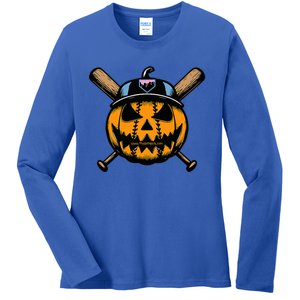 B.A.S.E.B.A.L.L Home Plate Drip Halloween Pumpkin Ladies Long Sleeve Shirt