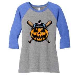 B.A.S.E.B.A.L.L Home Plate Drip Halloween Pumpkin Women's Tri-Blend 3/4-Sleeve Raglan Shirt