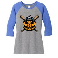 B.A.S.E.B.A.L.L Home Plate Drip Halloween Pumpkin Women's Tri-Blend 3/4-Sleeve Raglan Shirt