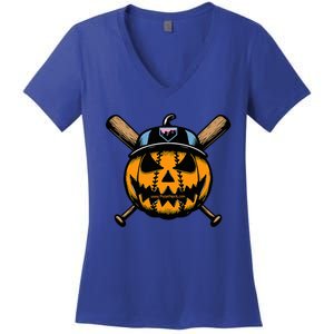 B.A.S.E.B.A.L.L Home Plate Drip Halloween Pumpkin Women's V-Neck T-Shirt