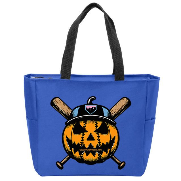 B.A.S.E.B.A.L.L Home Plate Drip Halloween Pumpkin Zip Tote Bag