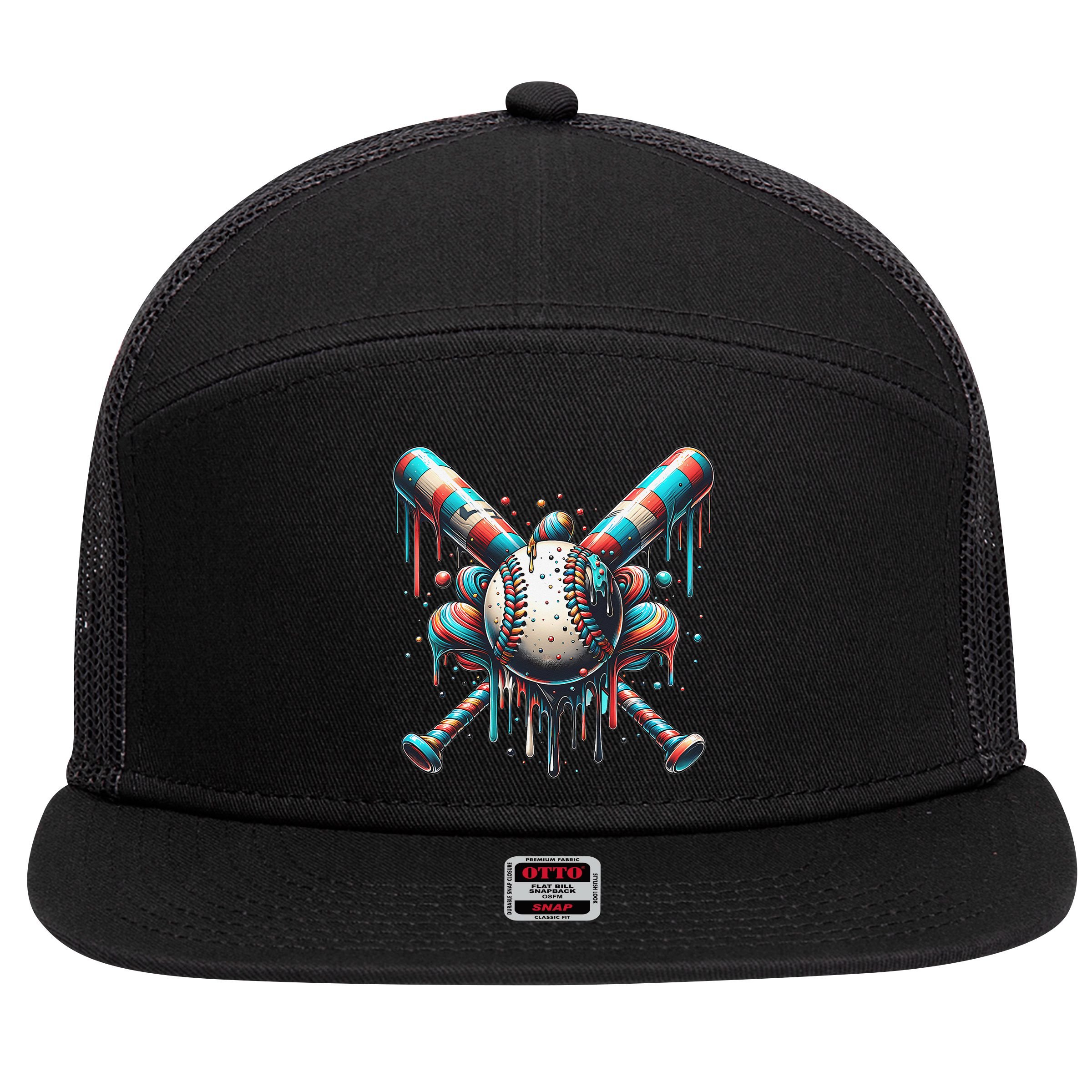 Baseball Home Plate Ice Cream Drip Baseball With Sprinkles 7 Panel Mesh Trucker Snapback Hat