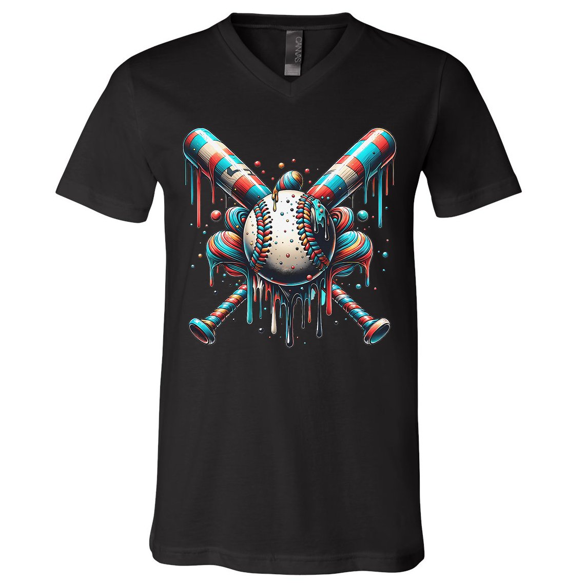 Baseball Home Plate Ice Cream Drip Baseball With Sprinkles V-Neck T-Shirt
