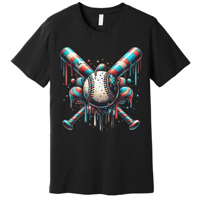 Baseball Home Plate Ice Cream Drip Baseball With Sprinkles Premium T-Shirt