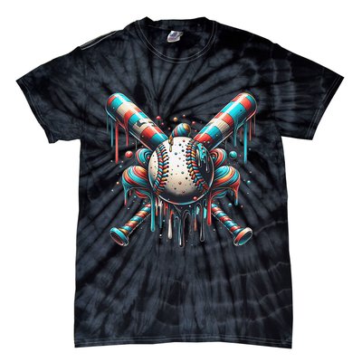 Baseball Home Plate Ice Cream Drip Baseball With Sprinkles Tie-Dye T-Shirt