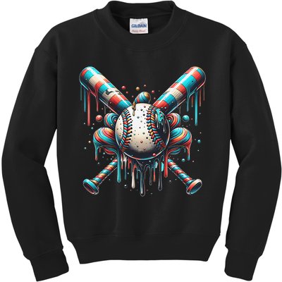 Baseball Home Plate Ice Cream Drip Baseball With Sprinkles Kids Sweatshirt