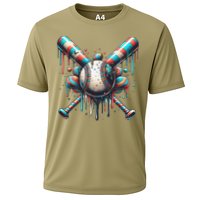 Baseball Home Plate Ice Cream Drip Baseball With Sprinkles Cooling Performance Crew T-Shirt