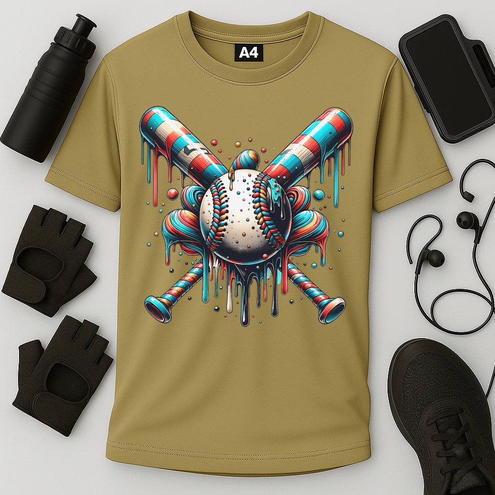 Baseball Home Plate Ice Cream Drip Baseball With Sprinkles Cooling Performance Crew T-Shirt