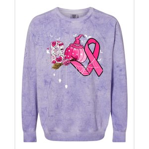 Boo Halloween Pumpkin Pink Ribbon Witch Breast Cancer Colorblast Crewneck Sweatshirt