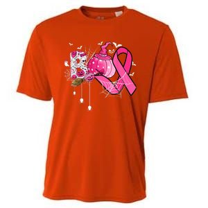 Boo Halloween Pumpkin Pink Ribbon Witch Breast Cancer Cooling Performance Crew T-Shirt