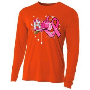 Boo Halloween Pumpkin Pink Ribbon Witch Breast Cancer Cooling Performance Long Sleeve Crew