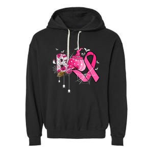 Boo Halloween Pumpkin Pink Ribbon Witch Breast Cancer Garment-Dyed Fleece Hoodie