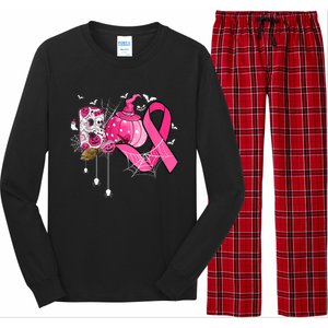 Boo Halloween Pumpkin Pink Ribbon Witch Breast Cancer Long Sleeve Pajama Set